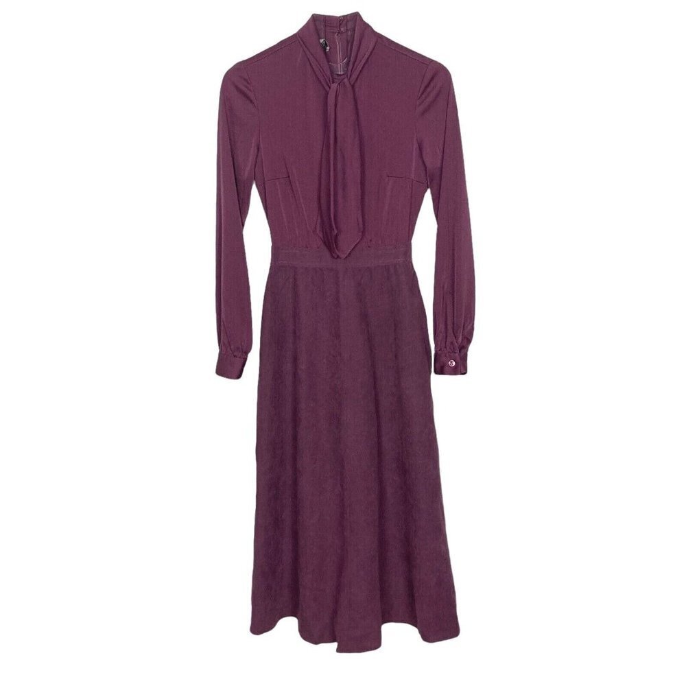 Vintage 70s Pedestal Originals Dress Womens XS Mauve Neck Bow Ultra Suede Skirt